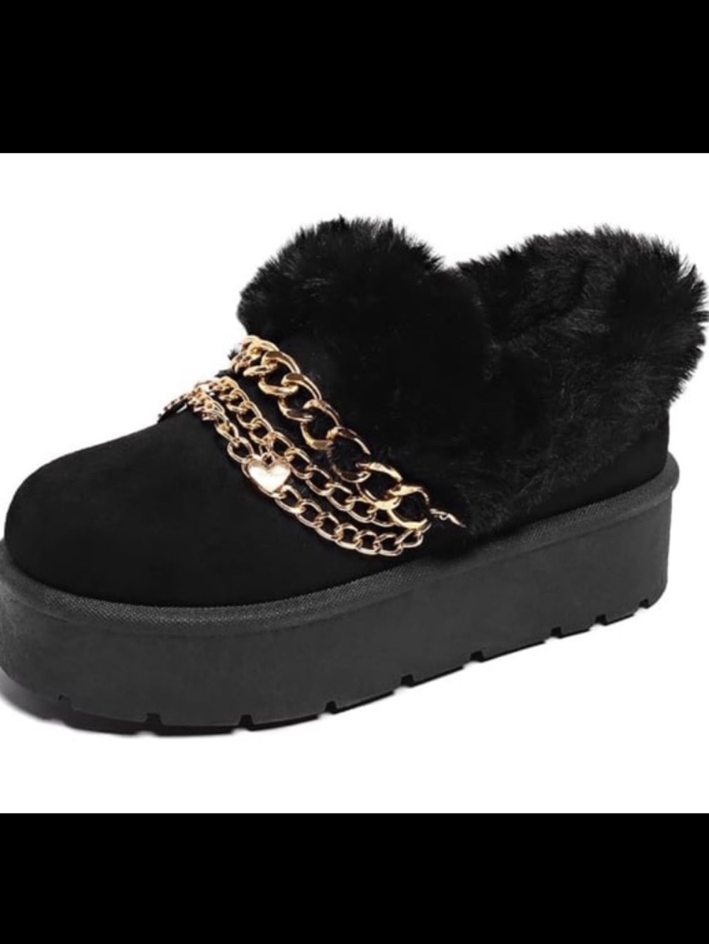 CARLKARIDA Black size 7 Platform Suede Slip-on Fluffy Warm slipper boots indoor